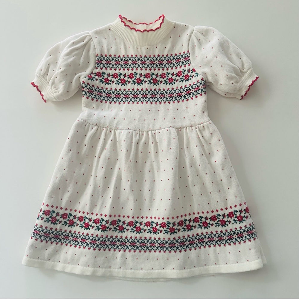 Janie and Jack Girls 4 Red White Knit Floral Dress Holiday Christmas Fair Isle
